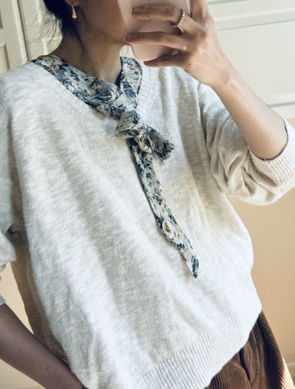 Pullover Bluse 2er Set Blumenmuster Weiß Größe XS