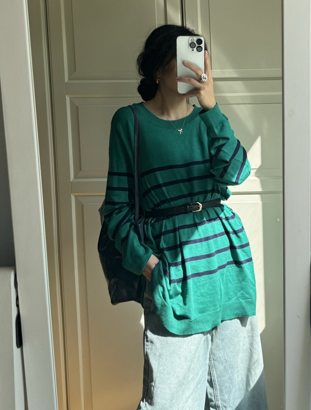 Strickpullover dünn lang grün blau XXL
