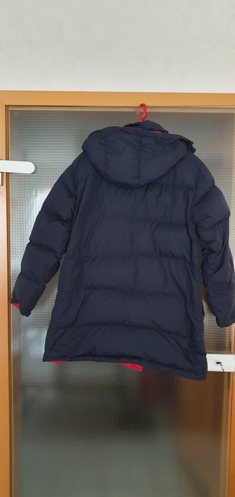 Daunenwendejacke in dunkelblau/rot mit Kapuze, Marke: Lands' End