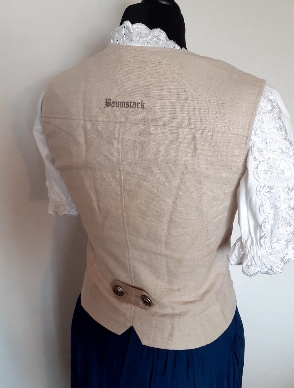 Trachtencorsage Leinenstoff 36 Baumstark Creme beigefarben Corsage zum Binden und seitlichem Reißverschluss braun-beige-Töne