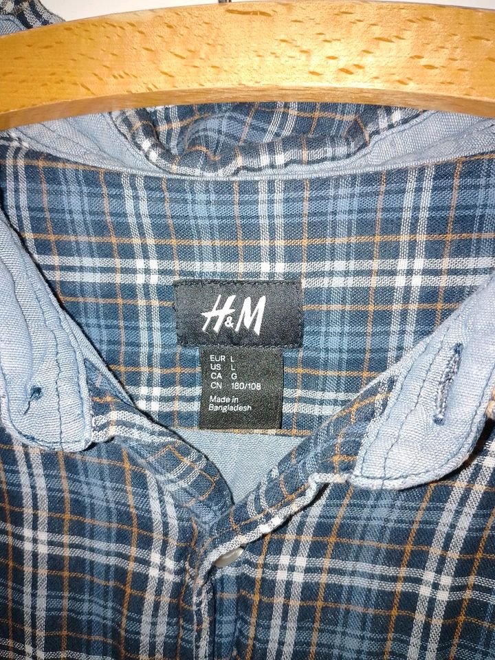 leichtes, lässiges Karo Hemd blau, weiß, gelb kariert H&M Größe L 