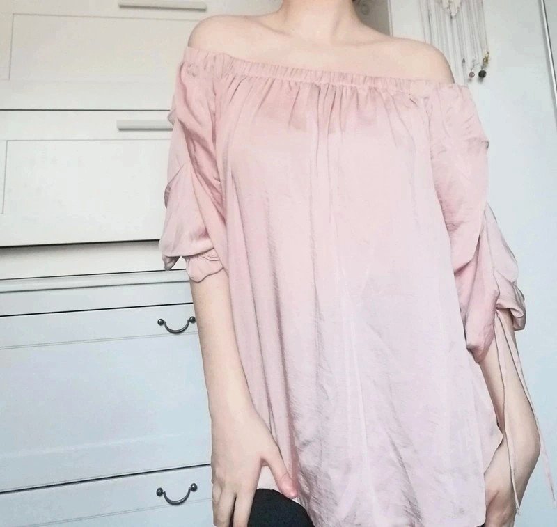 Wunderschöne Off Schoulder schulterfrei pastel rosa blogger style lange Bluse