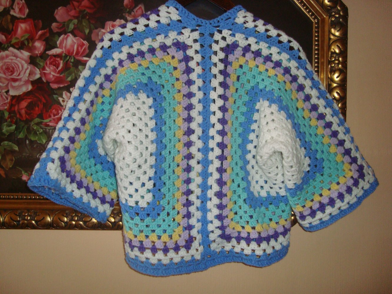 Echte Handarbeit ein Unikat-Granny Square Hexagon Jacke Länge : 52 cm