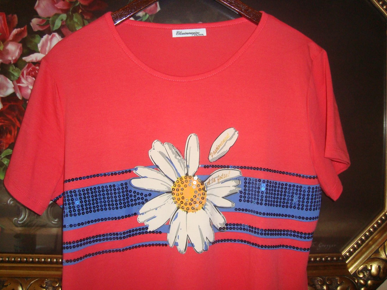 Shirt mit Blumenmotiv und Pailletten Gr.XXL