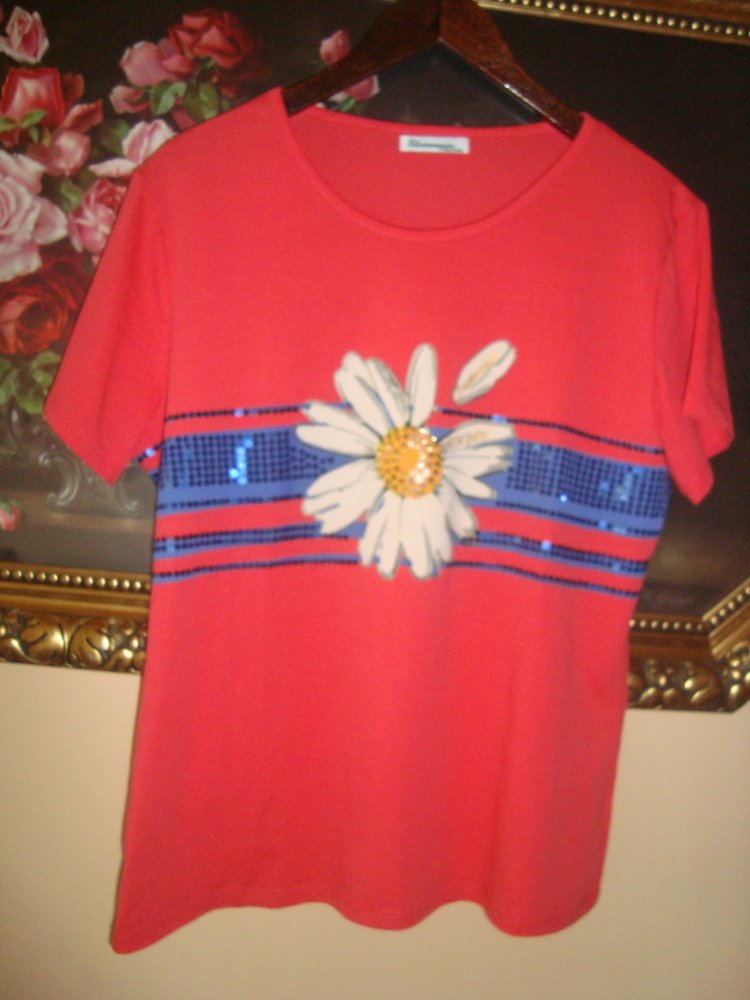 Shirt mit Blumenmotiv und Pailletten Gr.XXL