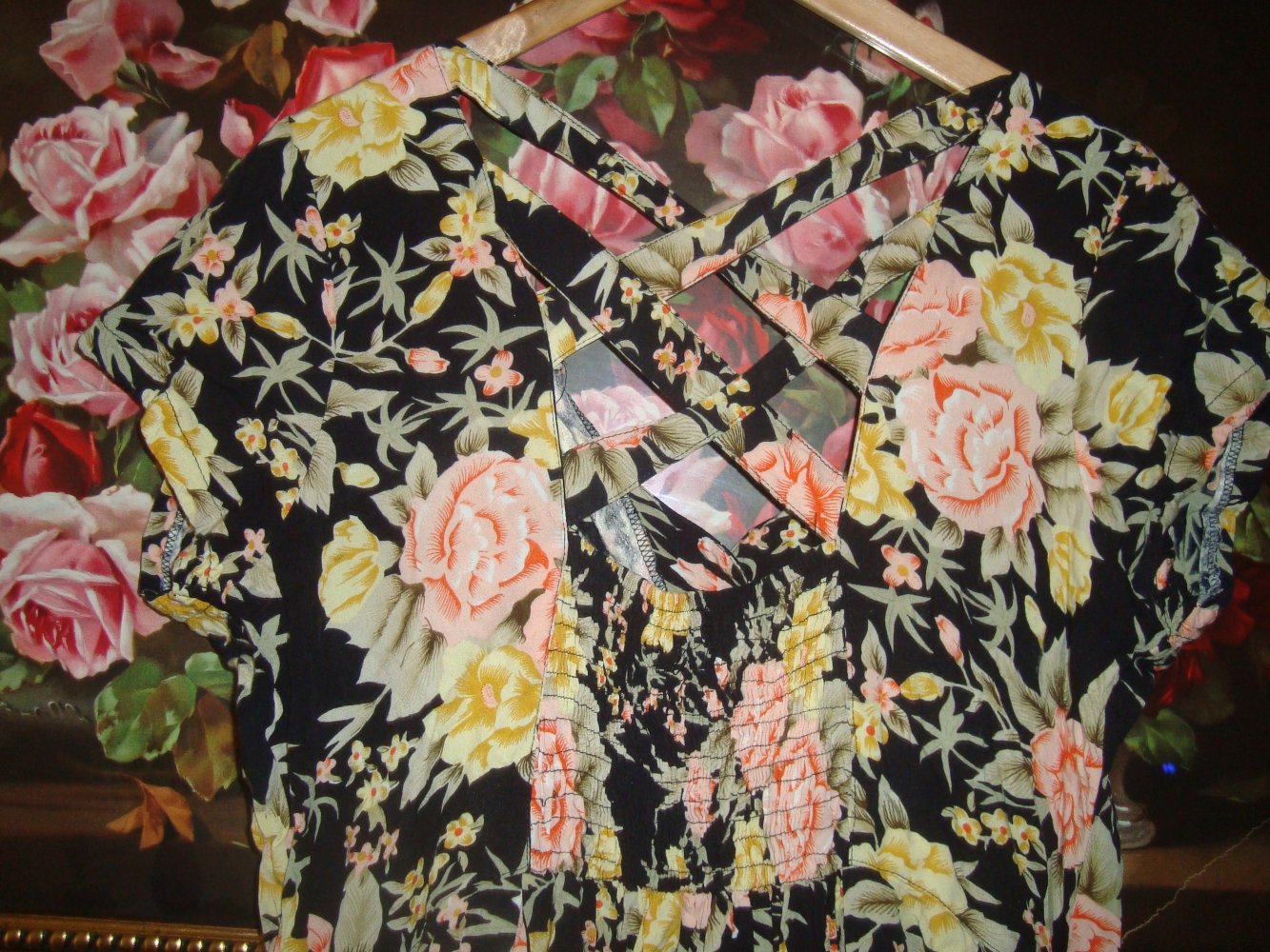 Einzigartiges Vintage Sommerkleid-Rosenprint Gr.46