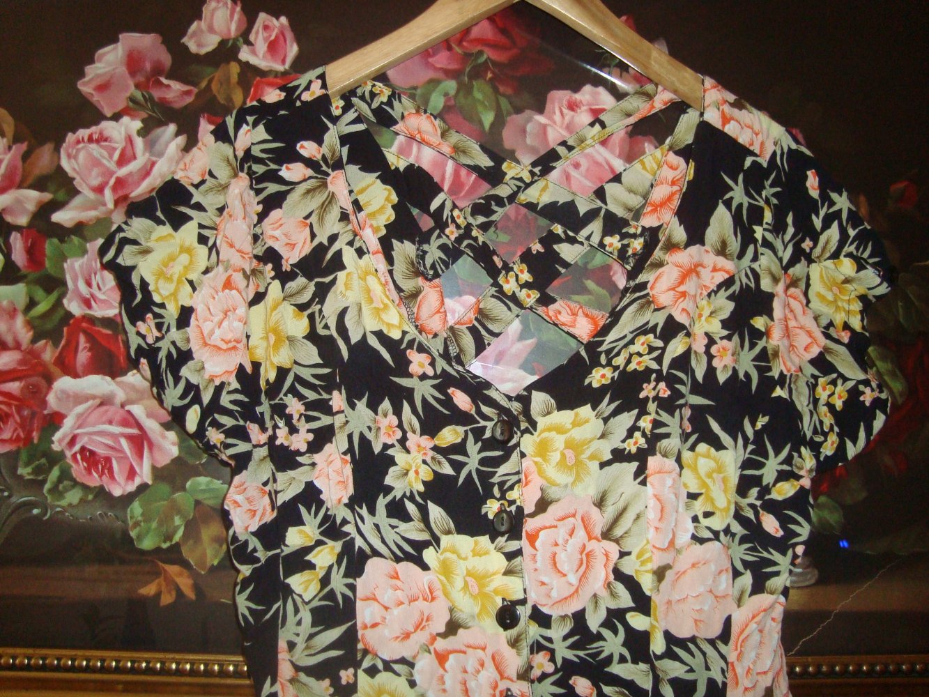 Einzigartiges Vintage Sommerkleid-Rosenprint Gr.46