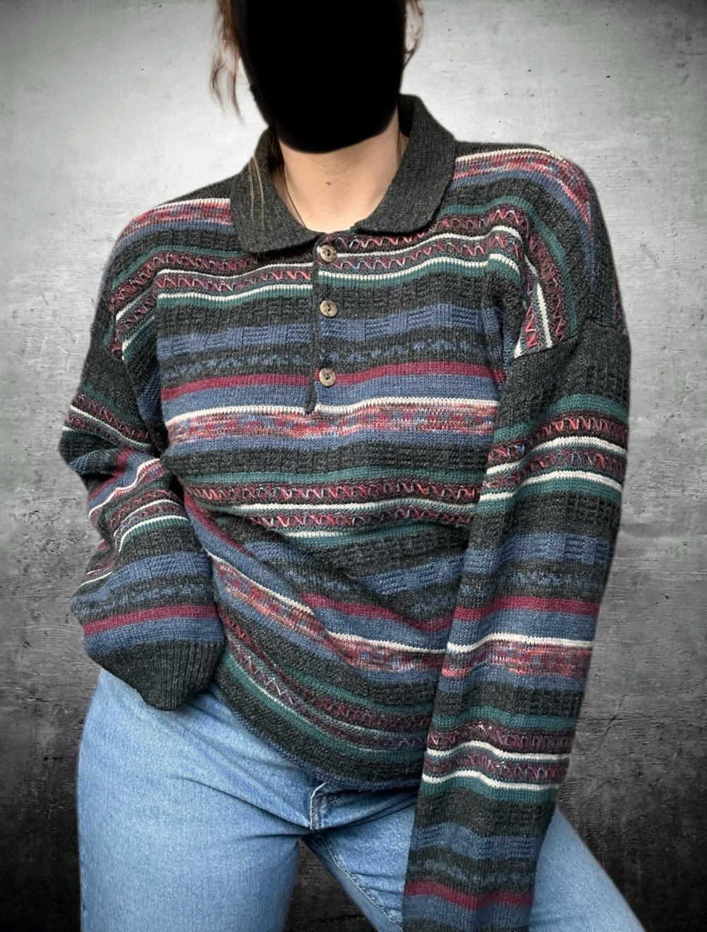 true vintage Retro Pulli Sweater Strickpullover boho hippie ethno Oversize