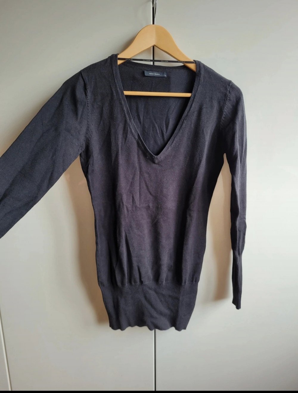 Vero Moda Basic Strickpullover V-Ausschnitt Longsweater Strickpulli langer Pullover Strick Knit Baumwolle Viskose Nylon