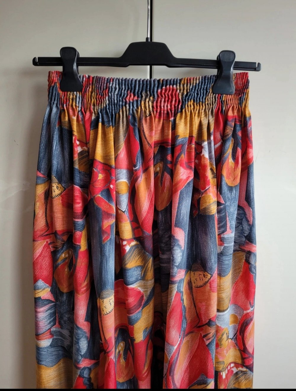 High Waist Midirock Glockenrock Maxirock original Vintage truevintage bunt gemustert crazypattern Einheitsgröße Senf senfgelb rot