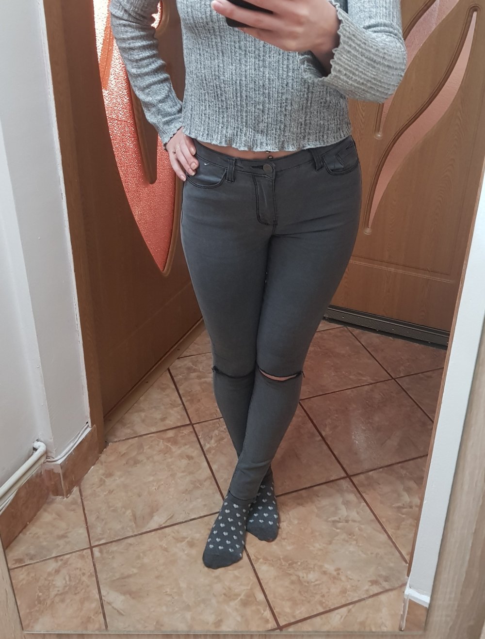 Stretch Jeans Hose Damen Grau S 36 Stretchy Jeanshose Röhrenhose Röhrenjeans