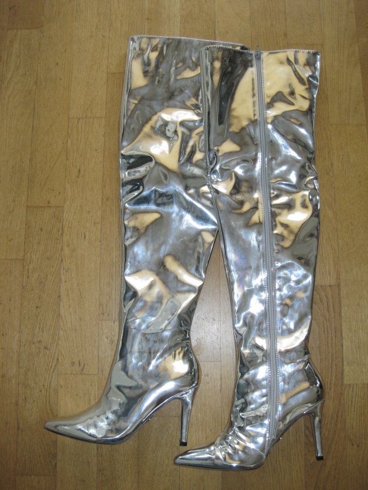 NEU Buffalo silber Lack Overknee High Heel Stiefel 40