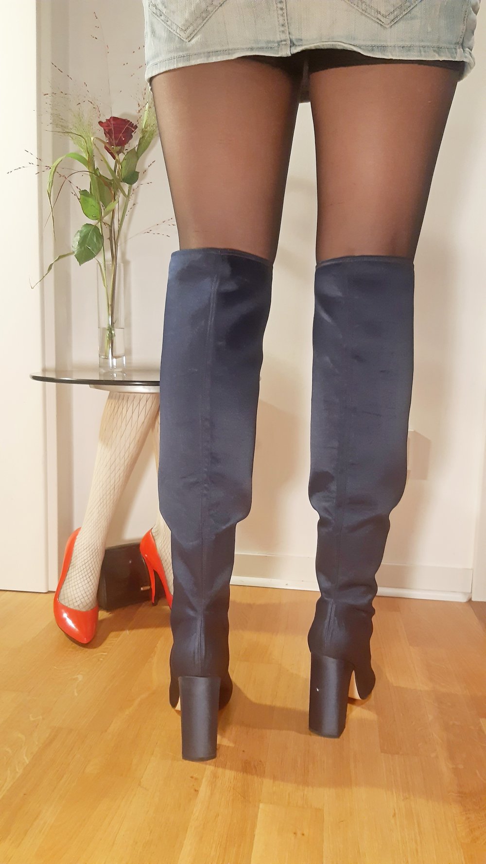 Zara Woman Blogger Satin Overknees High Heel Stiefel OTK blau 40