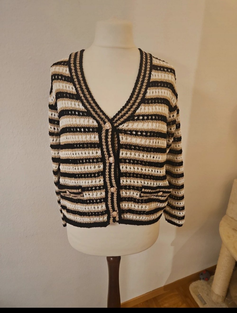 primark Cardigan schwarz weiss gold Gr M