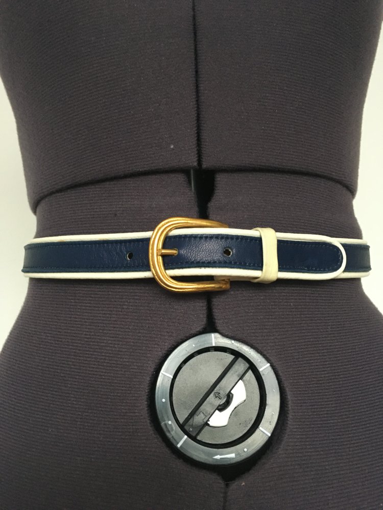 Sepcoeur - schmaler Gürtel, dunkelblau weiß gold - 100 % Leder