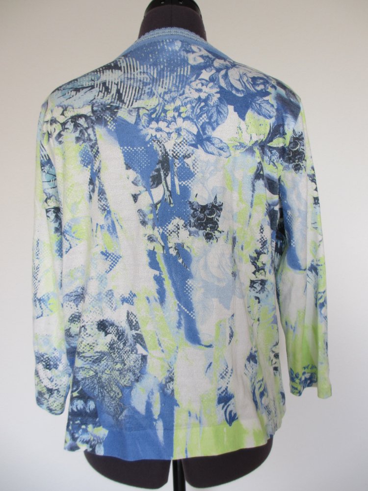 Di Strick Strickjacke / Jacke, Made in Germany, blau weiß grün -  Gr. 40 / L