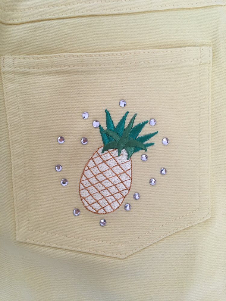 NEU - Apart Hose mit Ananas Stickerei + Glitzer, gelb silber grün - Gr. XS / 34