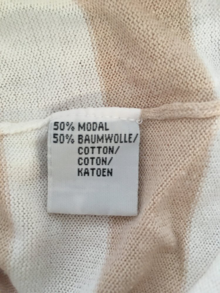 Leichter Pullover / Strickpullover, gestreift, strick, weiß creme beige - Gr. S / 36