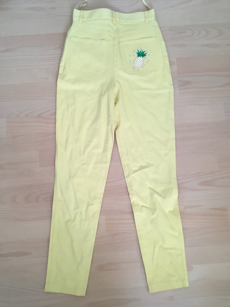 NEU - Apart Hose mit Ananas Stickerei + Glitzer, gelb silber grün - Gr. XS / 34
