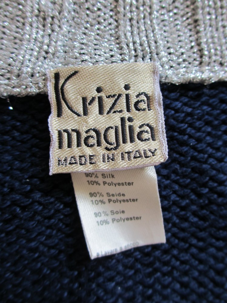 Vintage - Kriziamaglia Strickjacke / Jacke, Silber Blau, seide - Gr. 42 / XL