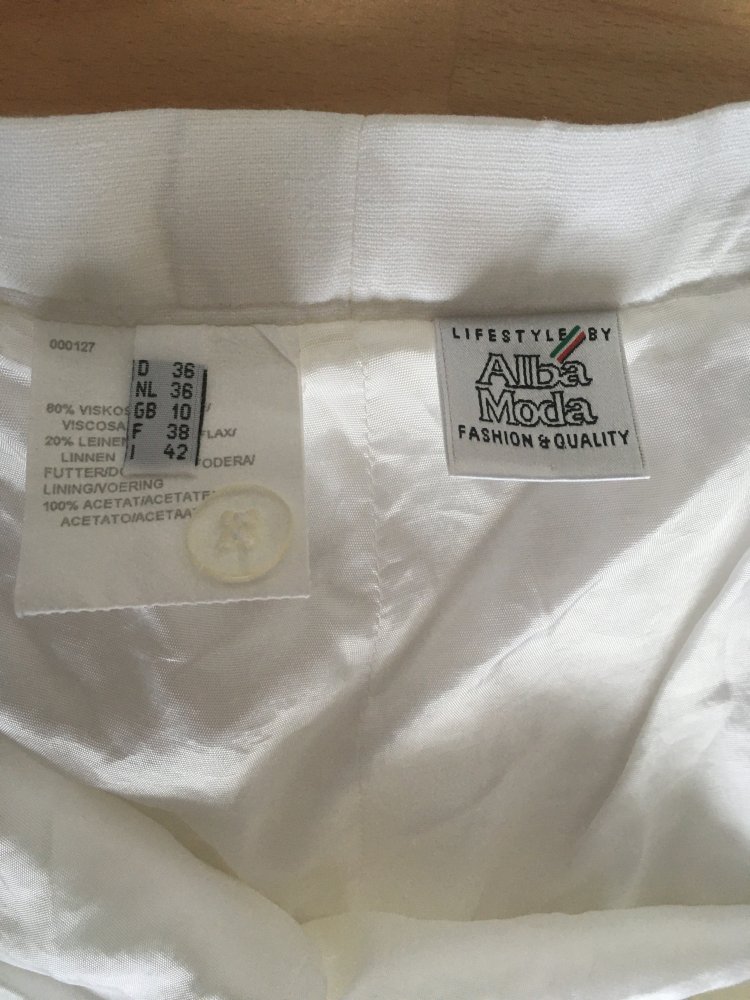 Alba Moda - elegante Hose / gefüttert, weiß / Viskose + Leinen, Gr. S / 36