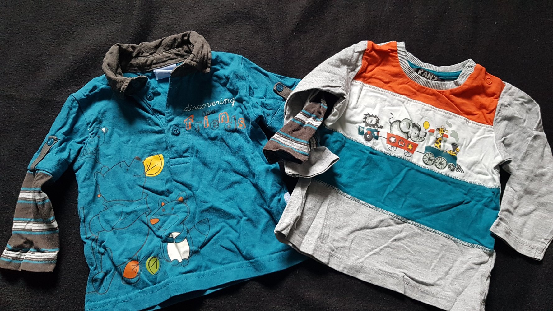 2 Langarm Shirts, Gr. 68, türkis und grau