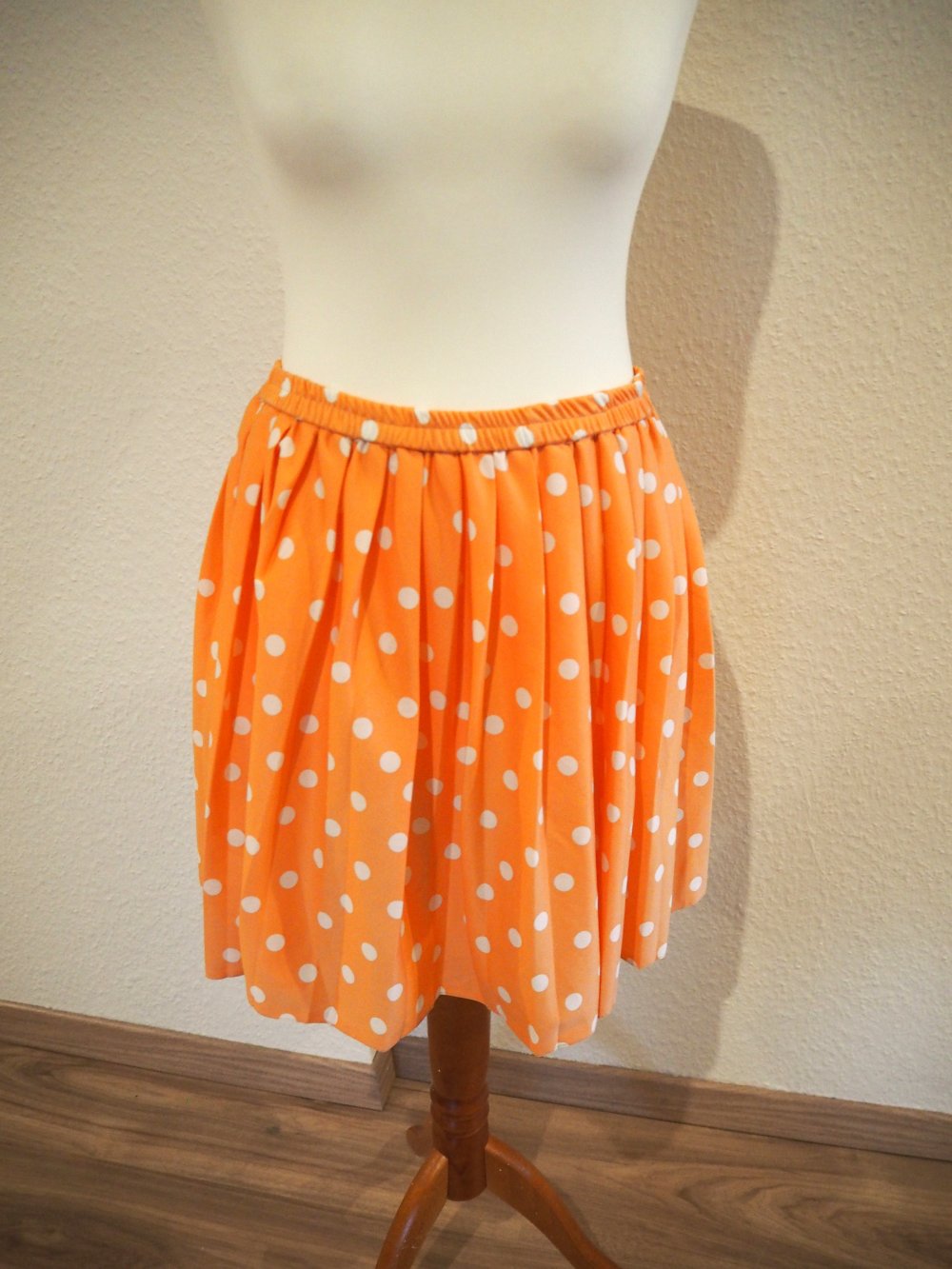 Vintage Polka-Dot Plissee-Rock, pfirsichfarben