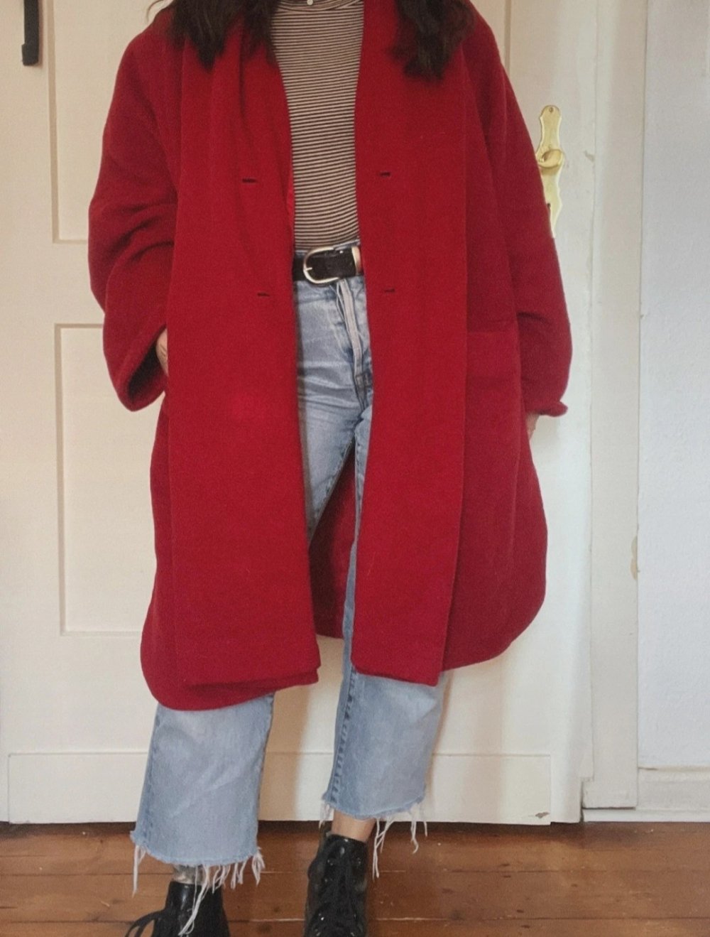 true vintage 90s Kurzmantel Wolle, Mohair Oversize rot 36 38