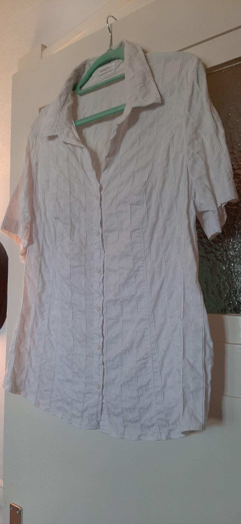 Bonita Bluse Blusenhemd weiß Stretch Elastan Streifen Halbarmbluse XL+ 42 44 leichte Sommerbluse