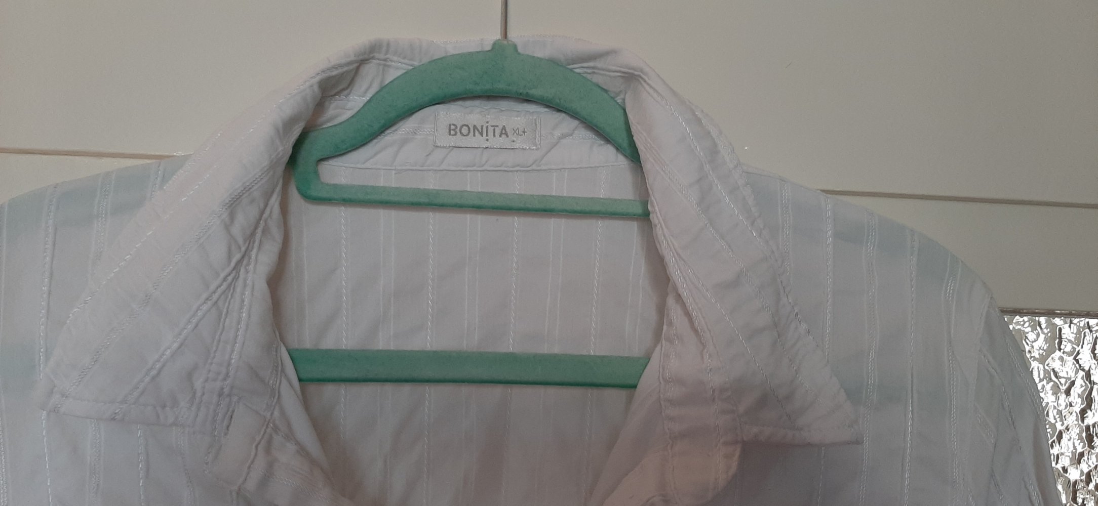 Bonita Bluse Blusenhemd weiß Stretch Elastan Streifen Halbarmbluse XL+ 42 44 leichte Sommerbluse