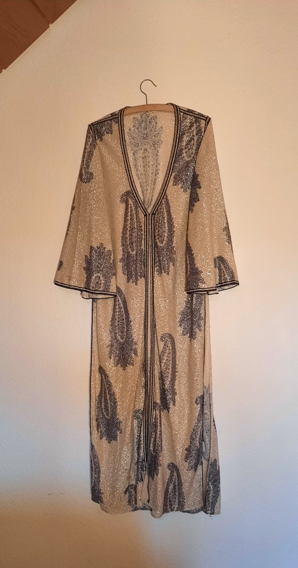 Neues Abaya/Kaftan/ Takschita marokkanisches Kleid Handarbeit gold blau