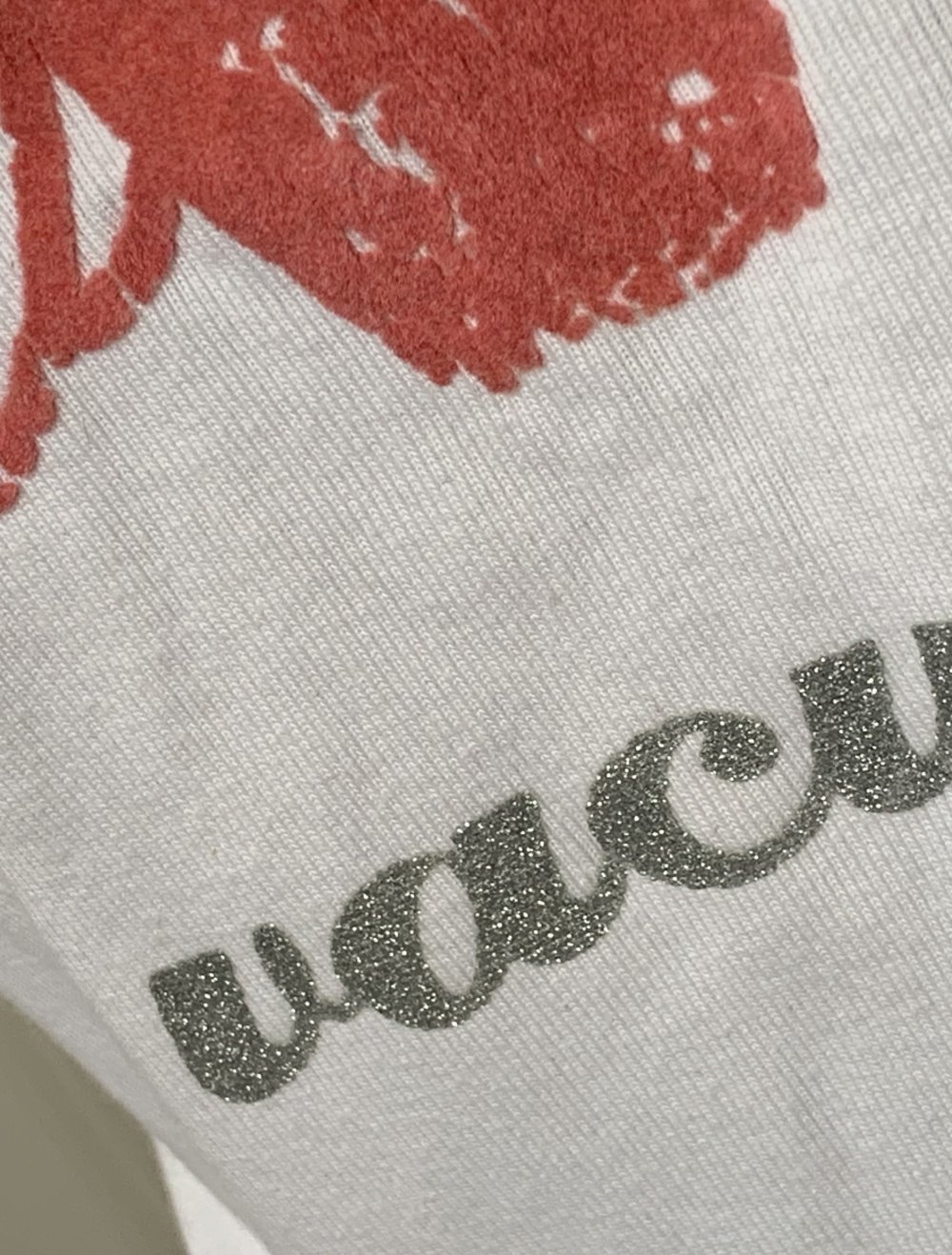 Neuwertig Sweatshirt Sweat Pullover 36/S Vacuum Motiv Samt Glitzerschrift Silber