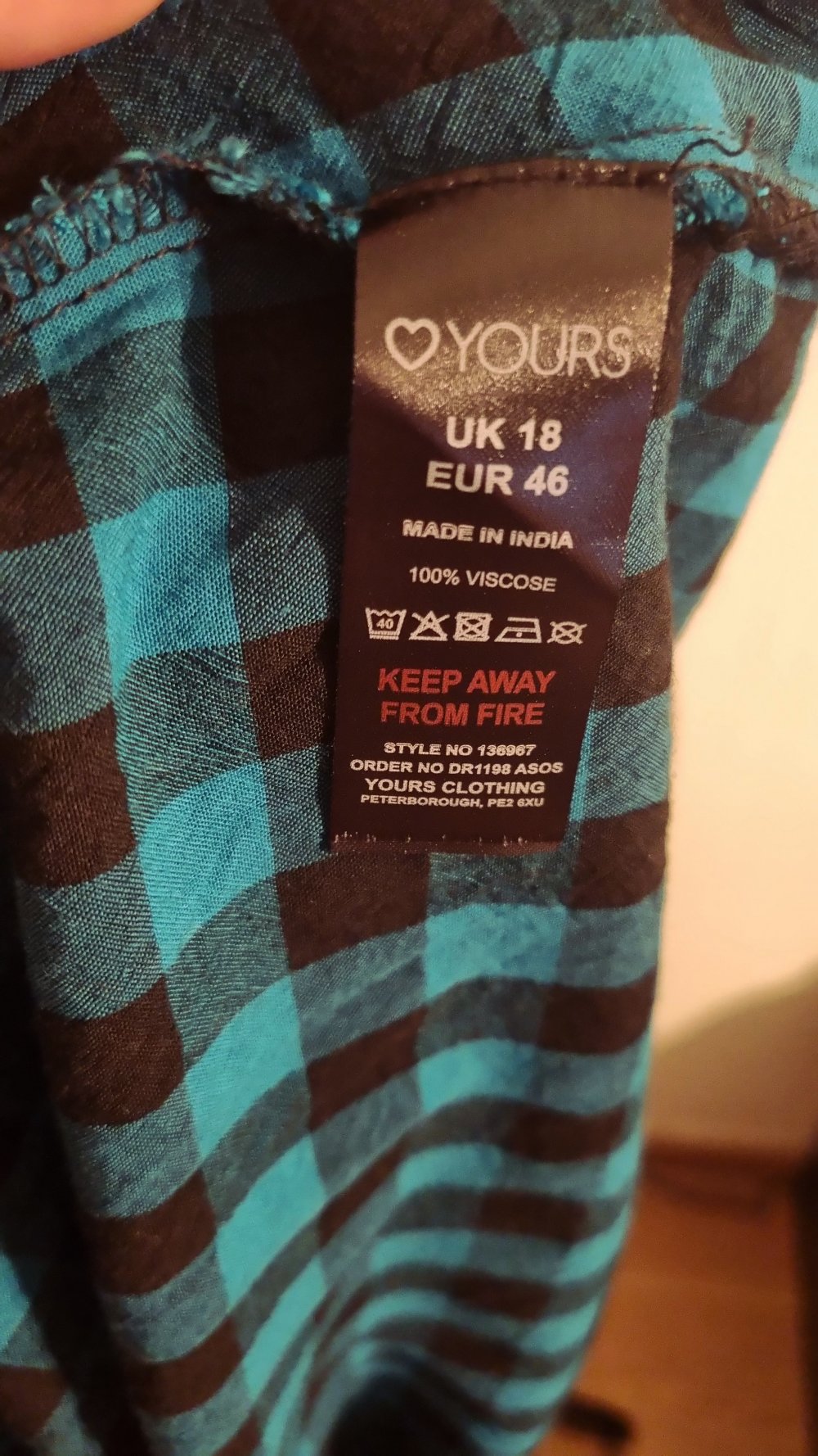 Kleid Mini 46 von Yours schwarz petrol kariert Vichykaro