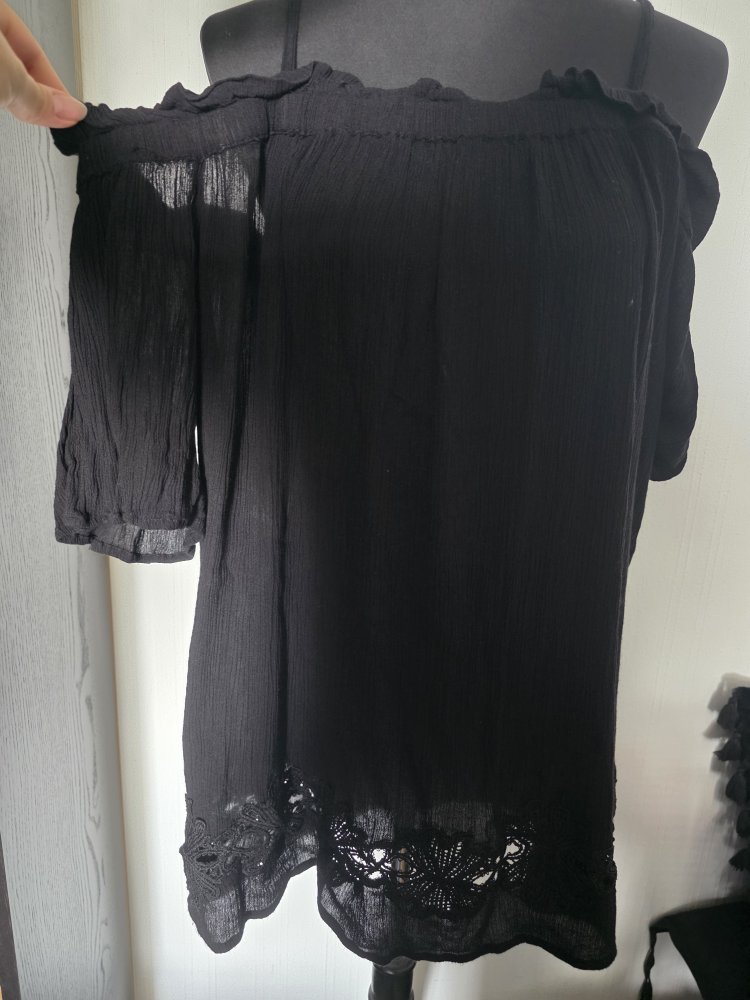 Off Shoulder Sommer Oberteil 46 UK20 schwarz River Island Plus Spitze