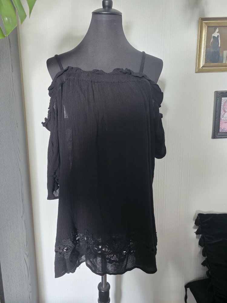 Off Shoulder Sommer Oberteil 46 UK20 schwarz River Island Plus Spitze
