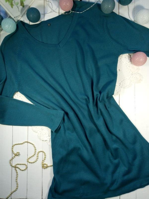 Türkises Strickkleid / Longpullover - Größe S/M