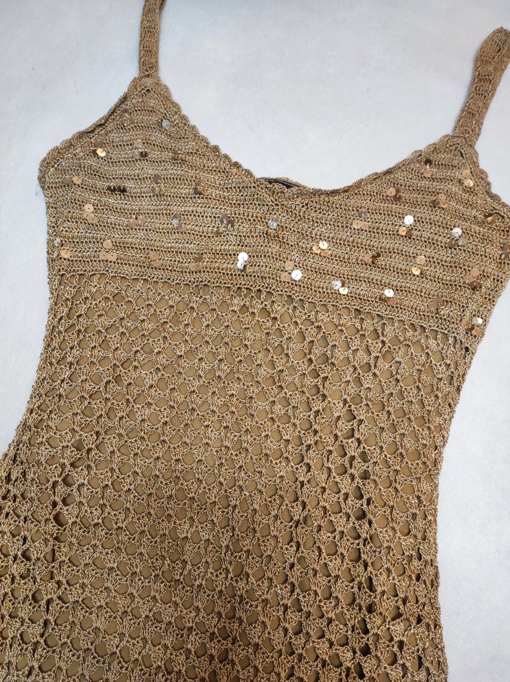 Handgehäkeltes Metallic-Minikleid / Trägerkleid – ONE SIZE