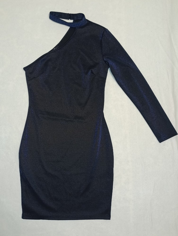 Dunkelblaues One-Shoulder-Kleid