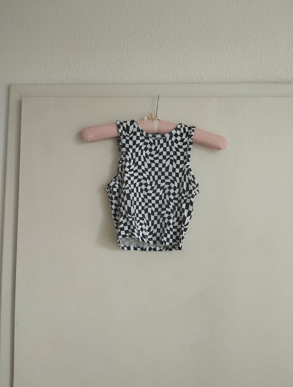 ** FB Sisters Crop Top Gr.XXS/158/164 Trägertop kariert kurz schwarz weiß **