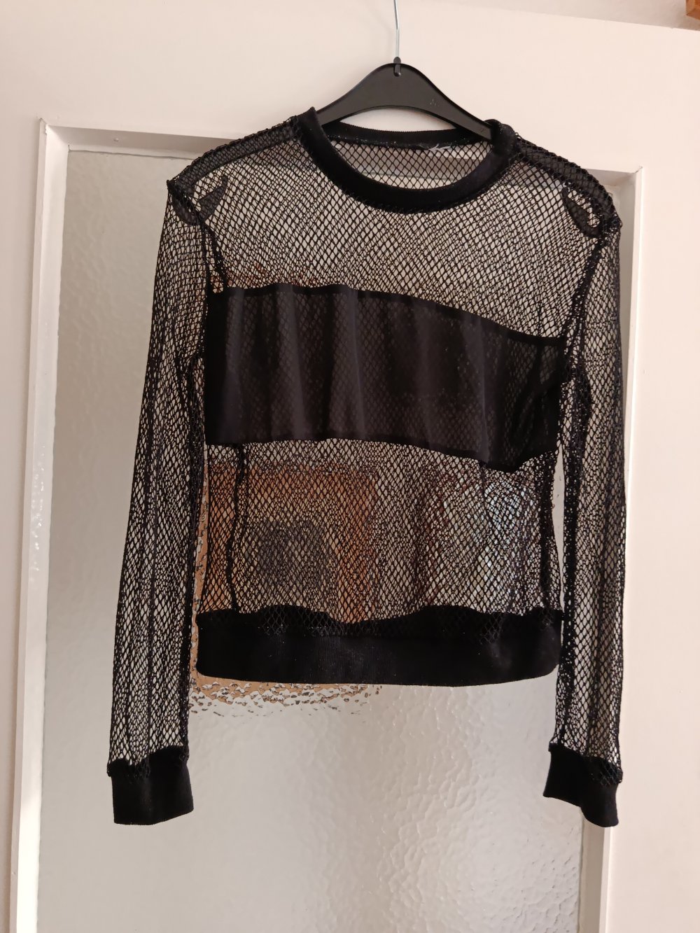 Langarmshirt in Netzoptik / Netzshirt Gr. S (36) schwarz