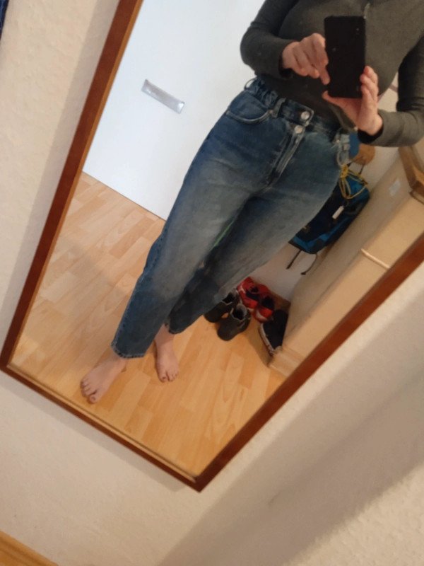 Mom-Jeans, Röhre mit hohem Bund, blau, Gr. M (38) Pull & Bear