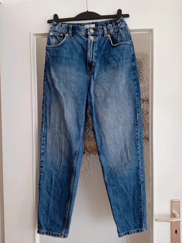 Mom-Jeans, Röhre mit hohem Bund, blau, Gr. M (38) Pull & Bear