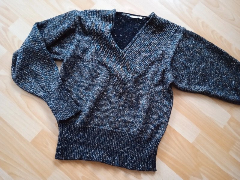 Vintage-Strickpulli, schwarz, glitzernd Gr. S/M (38)