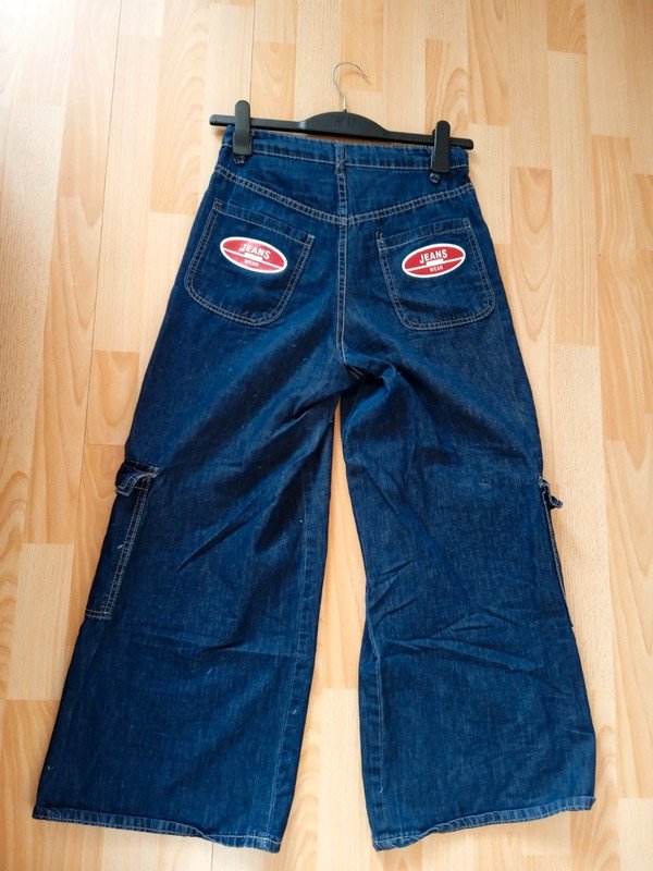 Jeans-Culotte / Baggy-Cargo-Hose mit weitem Bein, blau, Gr. 34/36