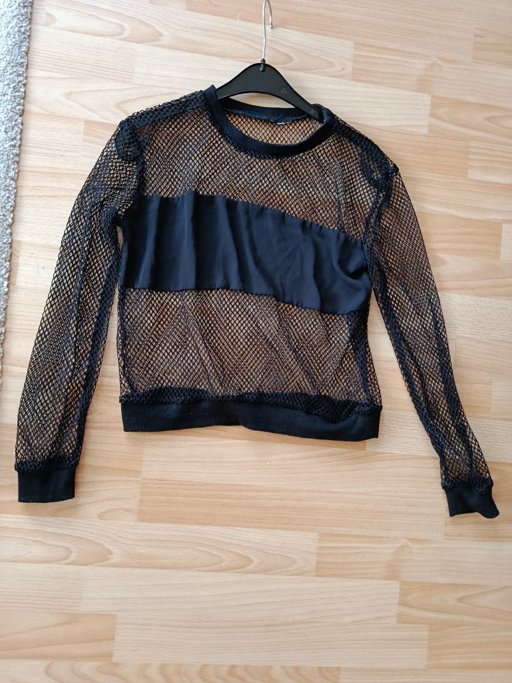 Langarmshirt in Netzoptik / Netzshirt Gr. S (36) schwarz