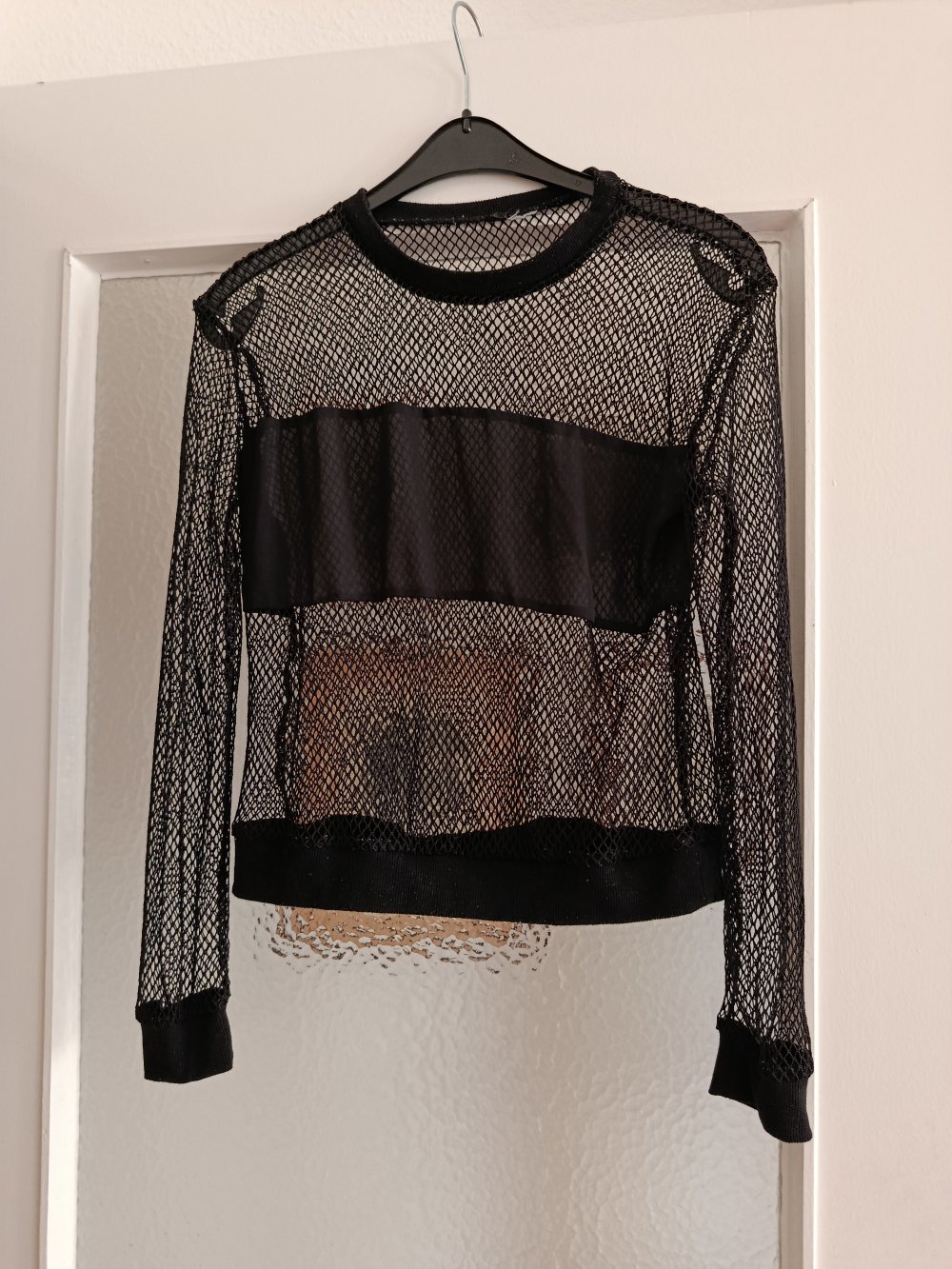 Langarmshirt in Netzoptik / Netzshirt Gr. S (36) schwarz