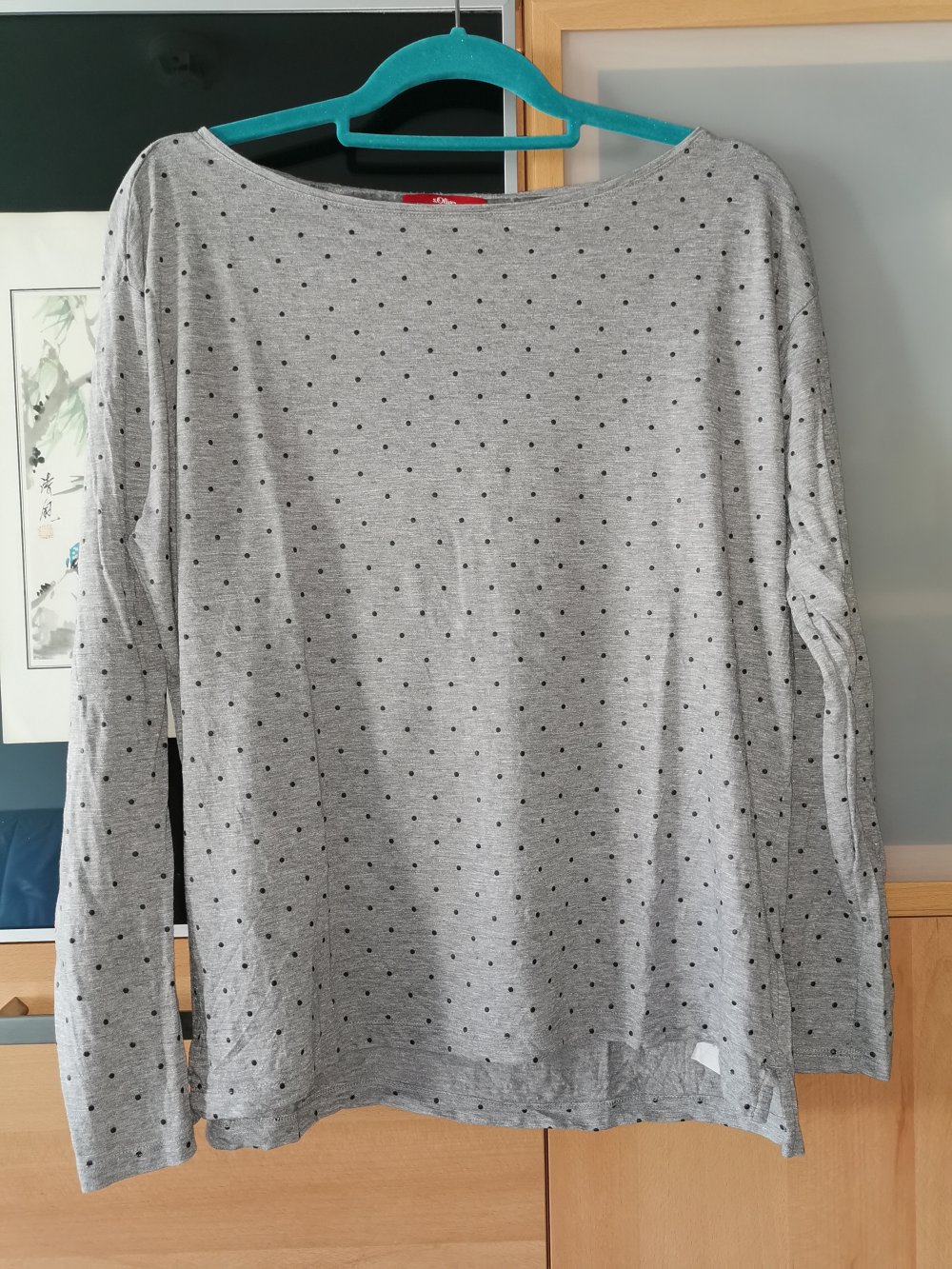 Langarmshirt s.Oliver grau mit schwarzen Pünktchen Gr. 40