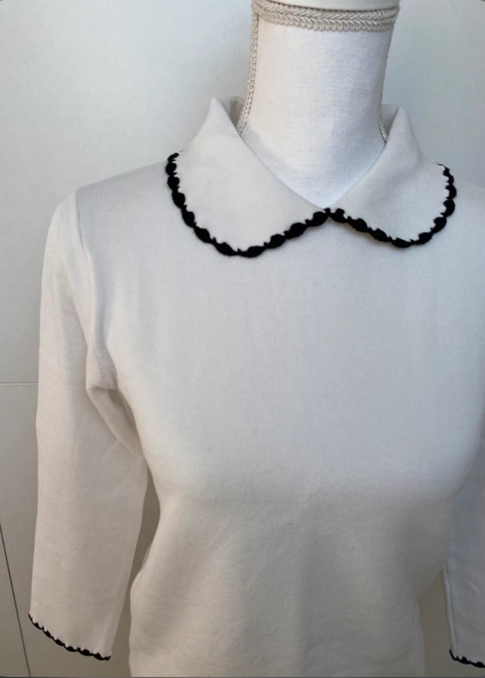 Bluse Top Strick Oberteil Weiß Bubi Kragen Büro Office Reserved