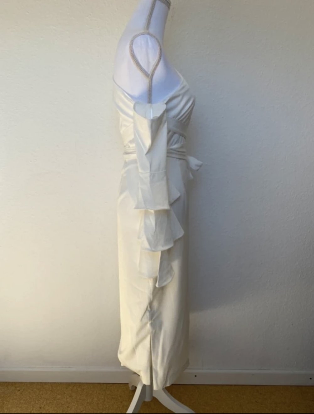 Bleistiftkleid Midi Abendkleid Cocktail Weiß Sommer Rüschen Offshoulder Hochzeit Verlobung Standesamt Lavish Alice