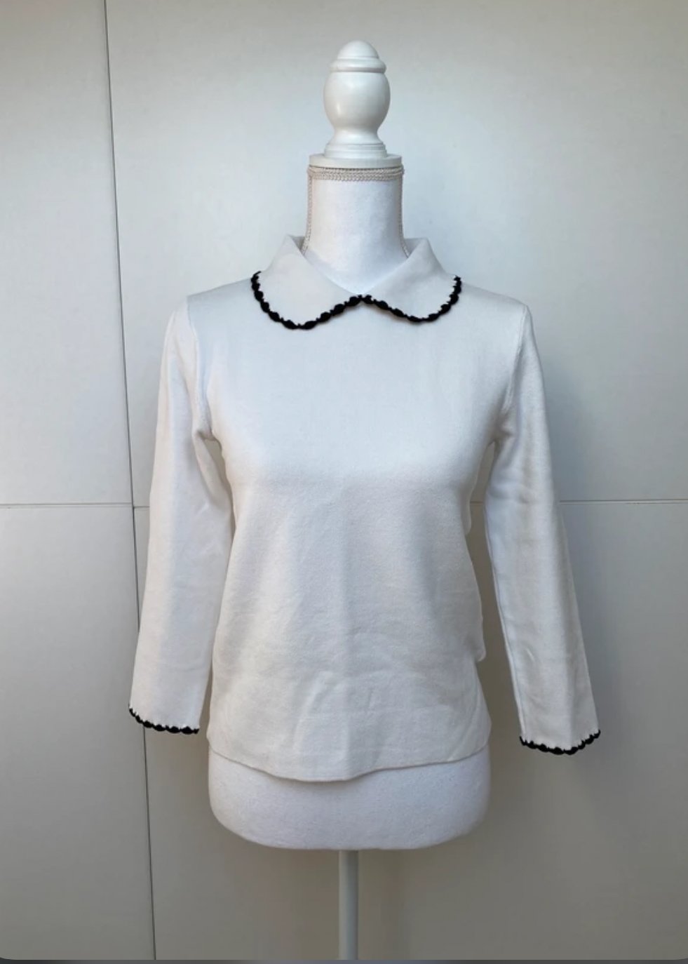Bluse Top Strick Oberteil Weiß Bubi Kragen Büro Office Reserved
